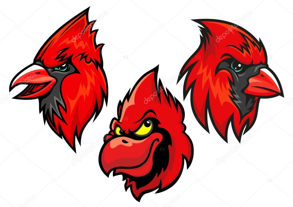 Cartooned red cardinal birds heads for sport team mascot or tattoo design