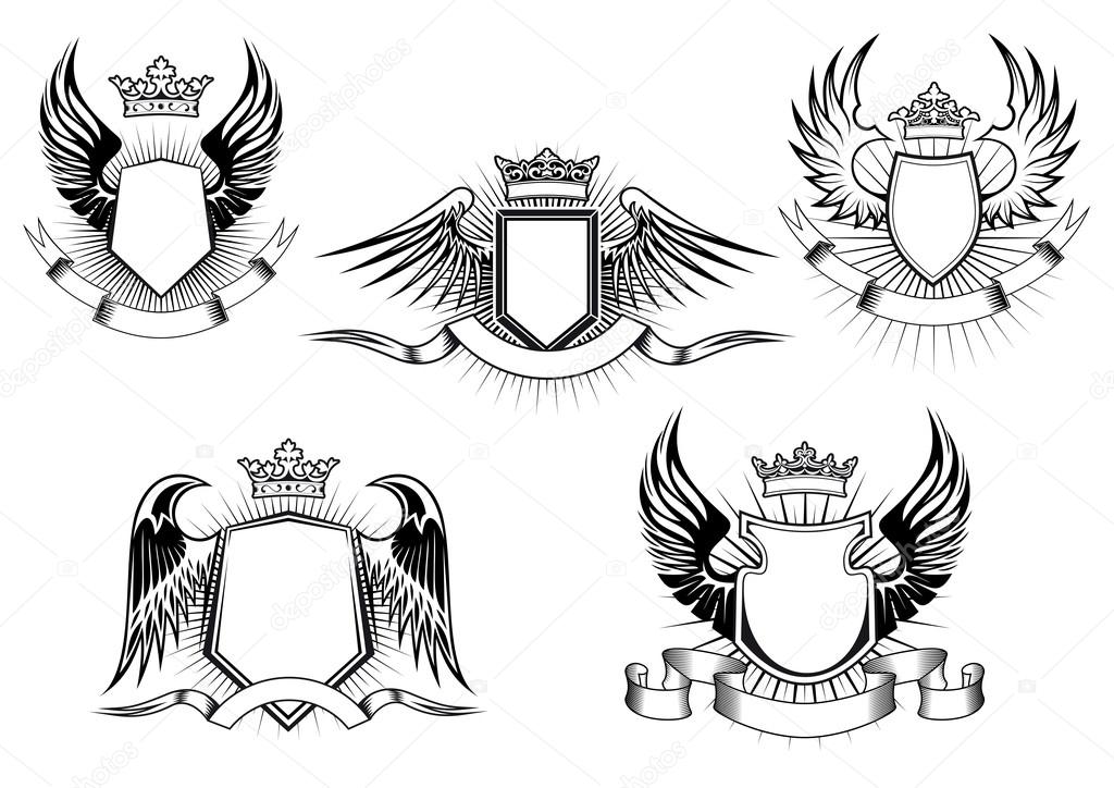 Heraldic royal coat of arms and shields