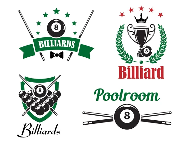 Biliardo o logo e emblemi della piscina — Vettoriale Stock