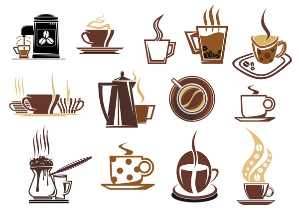 Iconos de café marrón y beige — Vector de stock