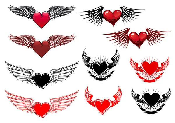 Heart tattoos with wings — Stock Vector