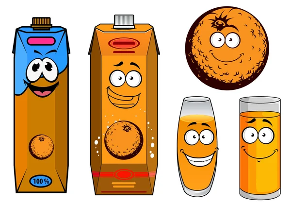 Jugo de naranja y personajes de dibujos animados de frutas — Archivo Imágenes Vectoriales