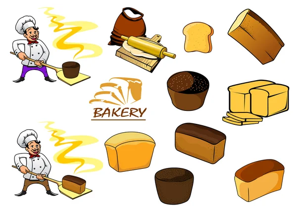 Rajzfilm pékség tárgyak és baker — Stock Vector