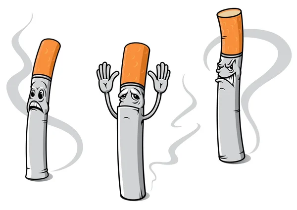Personajes de cigarrillos de dibujos animados con emociones tristes — Archivo Imágenes Vectoriales