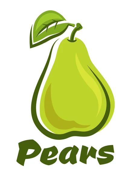Fruto de pera verde con hoja — Vector de stock