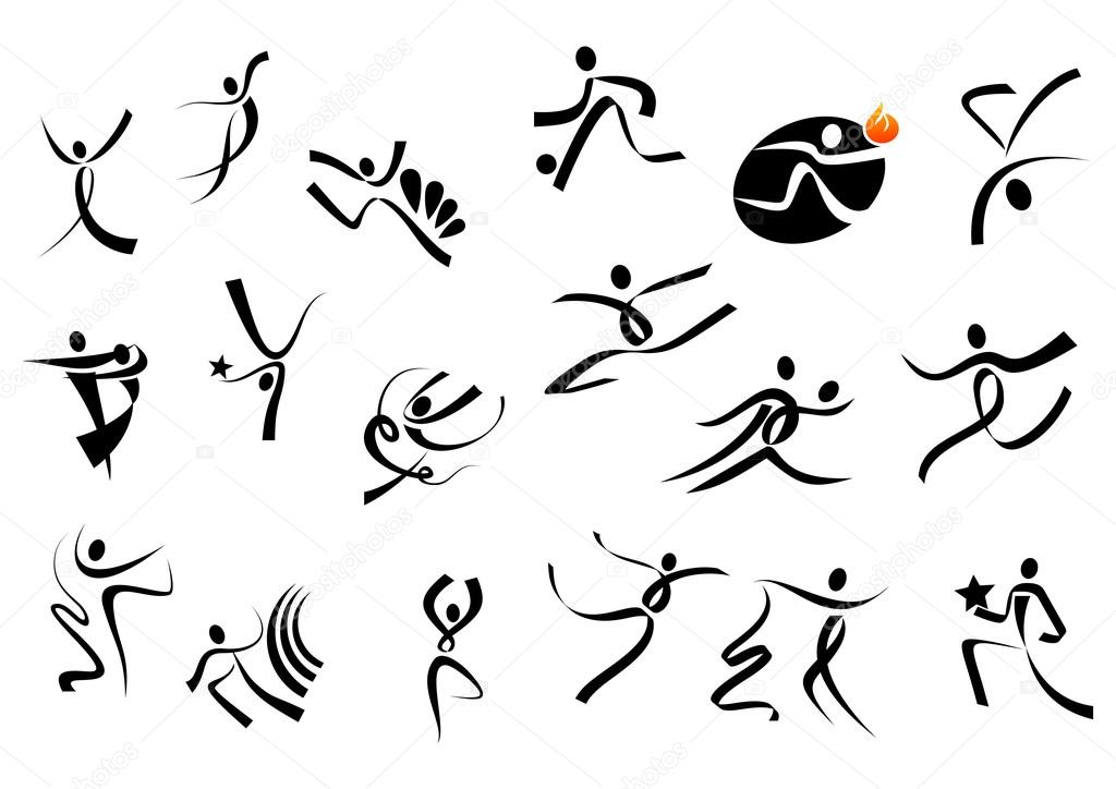 Football, acrobatics, gymnastics, sport dance, running, jumping peoples silhouettes for competition and healthcare design