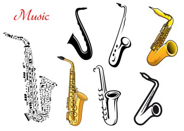 Cartoon saxophone music instruments clipart