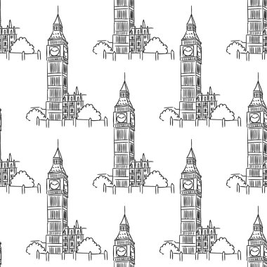 English Big Ben seamless pattern clipart