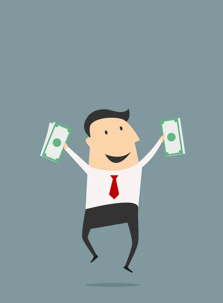 Businessman jumping with dollars — Stock Vector