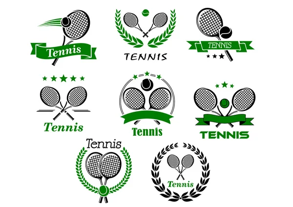 Emblèmes, bannières, symboles et icônes de tennis — Image vectorielle