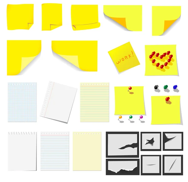 Office, öntapadó jegyzetek és esztergált papír — Stock Vector