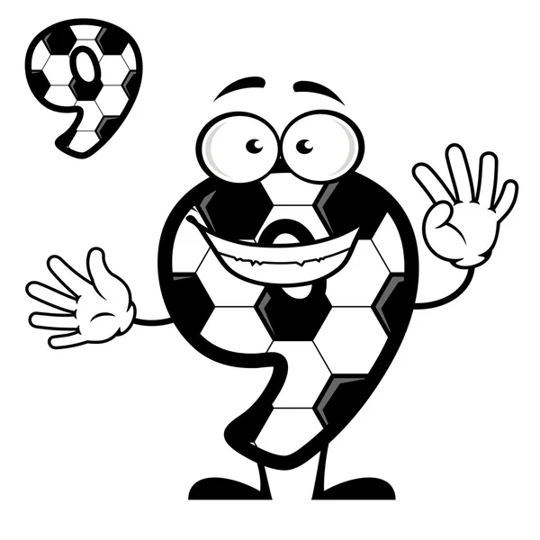 Desenhos animados número 9 com padrão de futebol — Vetor de Stock