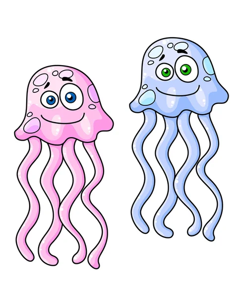 Dibujos animados rosa y azul medusas — Vector de stock