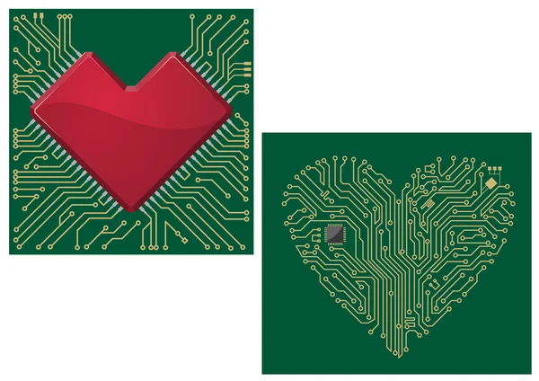 Moederbord van de computer met hart — Stockvector