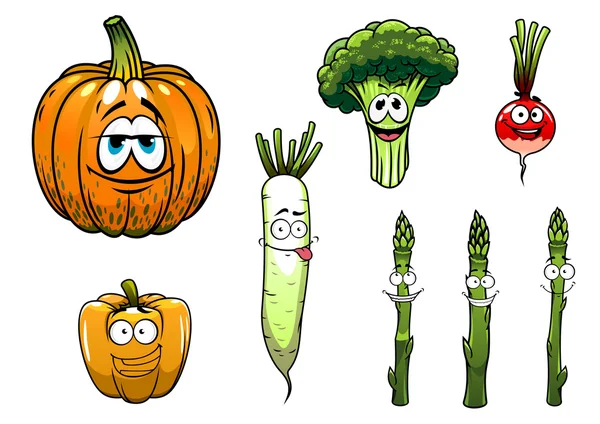 Brócoli, espárragos, rábano, calabaza y pimienta — Vector de stock