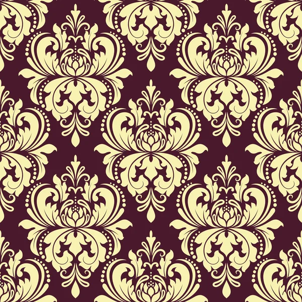 Motif damassé floral violet et jaune sans couture — Image vectorielle