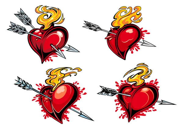 Sangrando corazones con flechas — Vector de stock