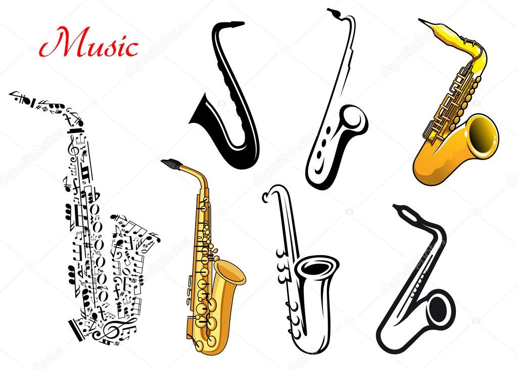 Cartoon saxophone music instruments
