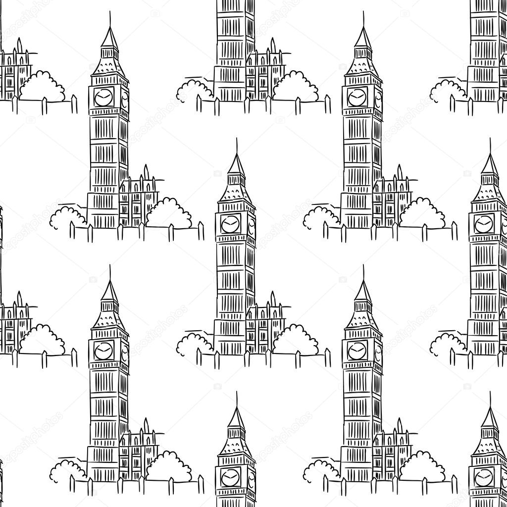 English Big Ben seamless pattern