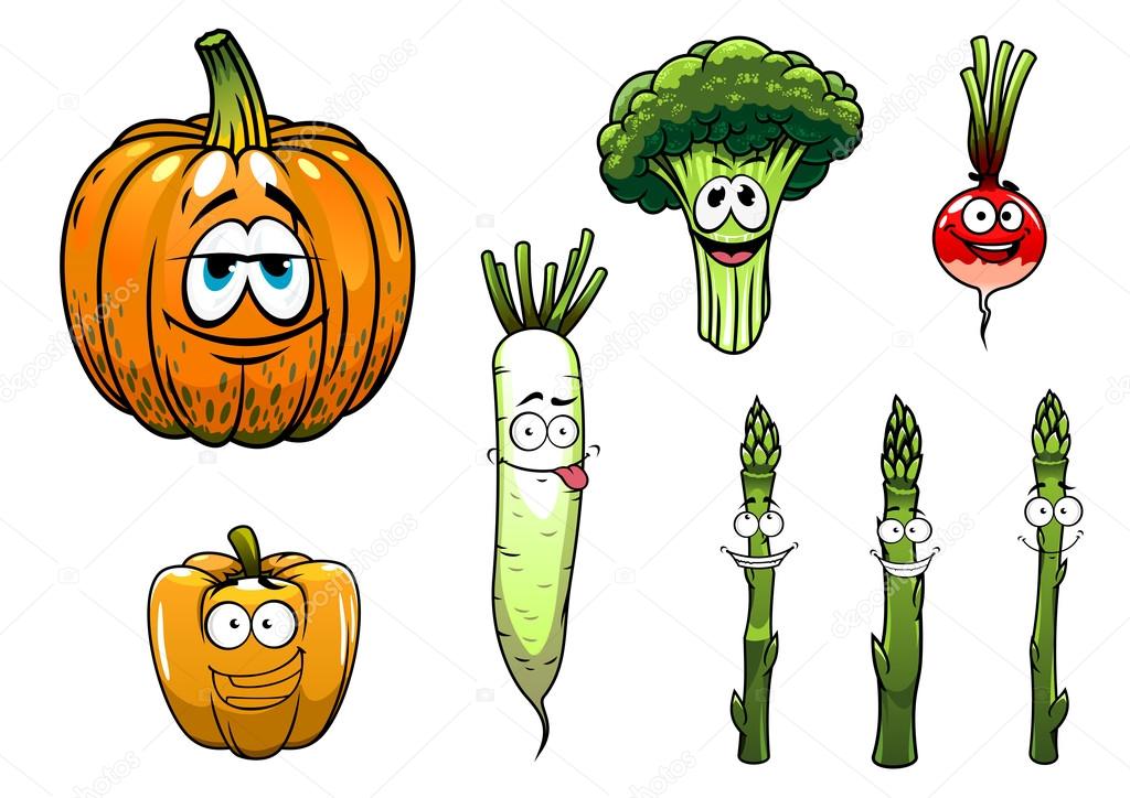 Broccoli, asparagus, radish,pumpkin and pepper vegetables