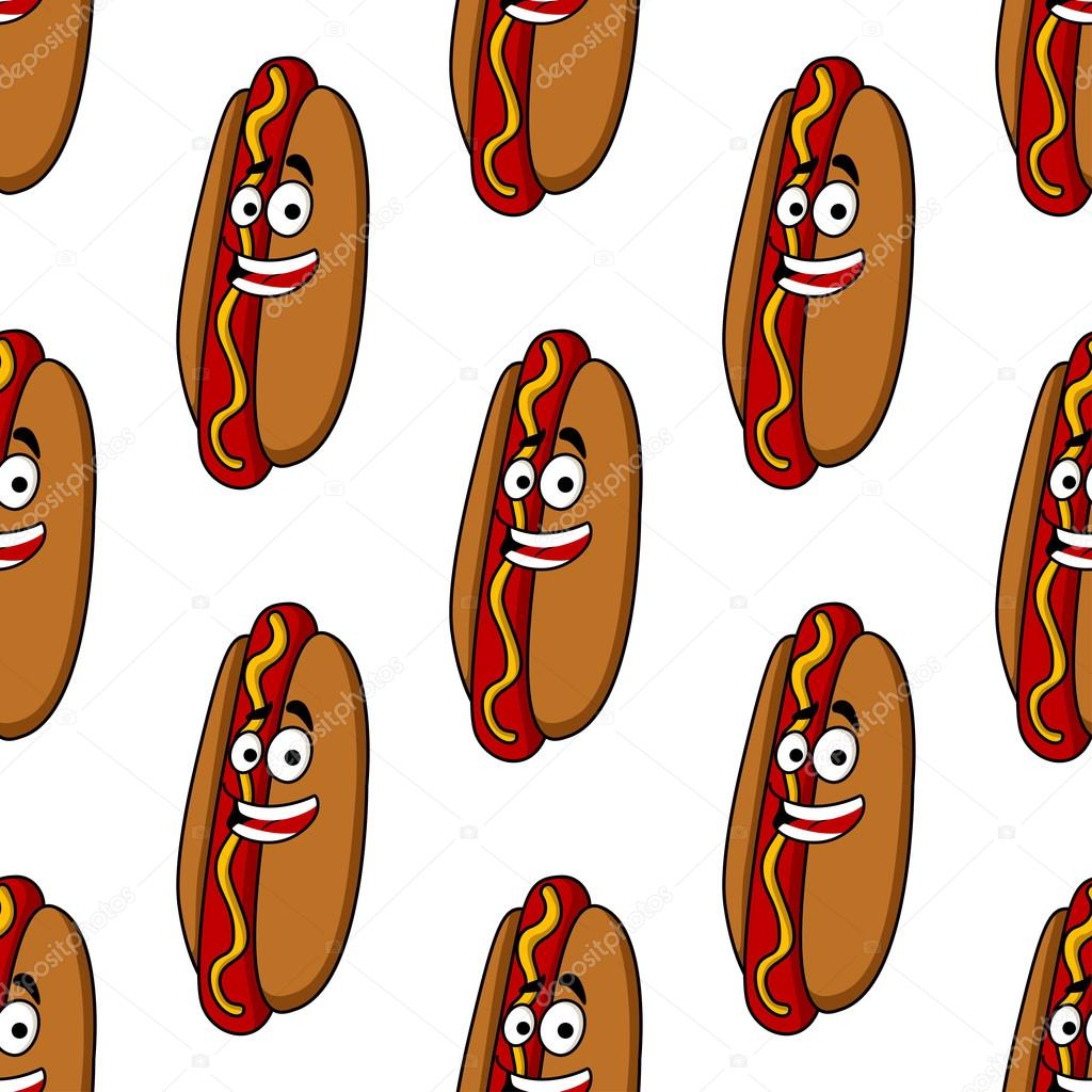 Smiling hot dog seamless pattern