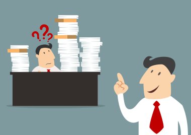 Cartoon businessman with employee in flat style