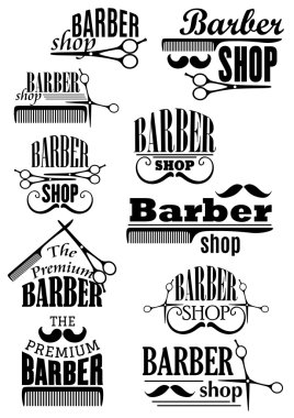 Siyah vintage kuaför dükkanı logo ve Amblemler