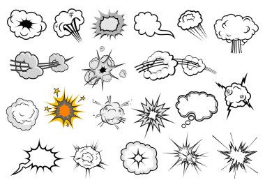 Karikatür komik patlama ve konuşma balonu öğeleri