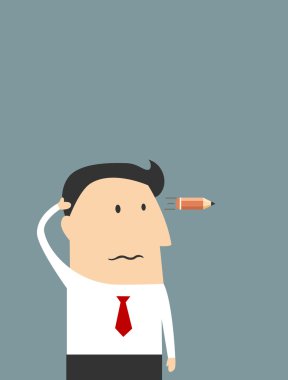 Tired cartoon businessman showing suicide gesture