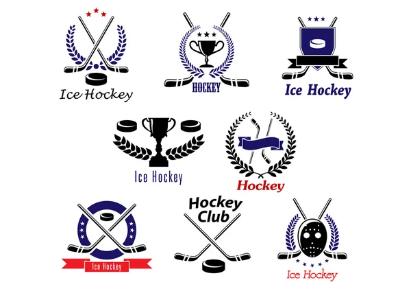 Ice hockey emblems and symbols — Stock Vector