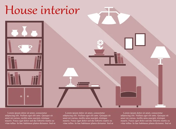Hausinterieur-Infografik im flachen Stil mit Möbeln und Text — Stockvektor