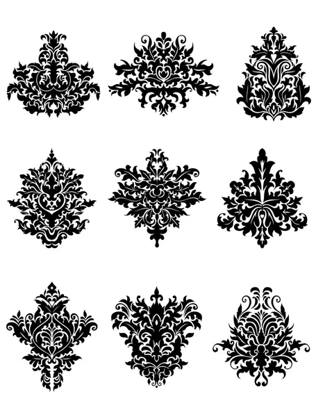 Black flowers in retro damask style — Stock Vector