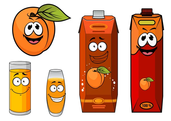 Jugo de albaricoque de dibujos animados con vasos y fruta de albaricoque — Vector de stock