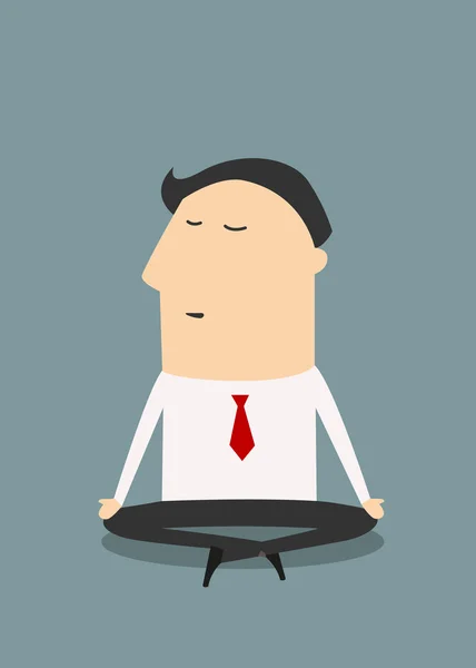 Cartoon meditating businessman character in flat style — Stock Vector