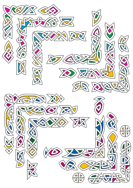 Celtic ornamental corners with colorful segments — Stock Vector