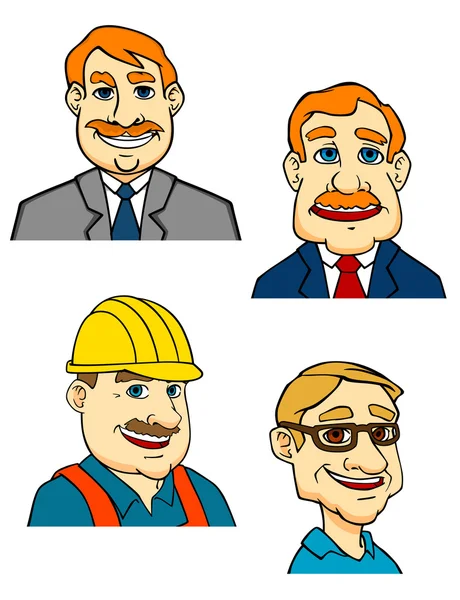 Personajes de hombre de negocios, gerente, constructor y médico — Vector de stock