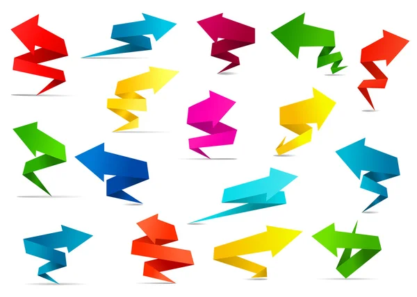 Csavart nyíl bannerek, origami stílusban — Stock Vector