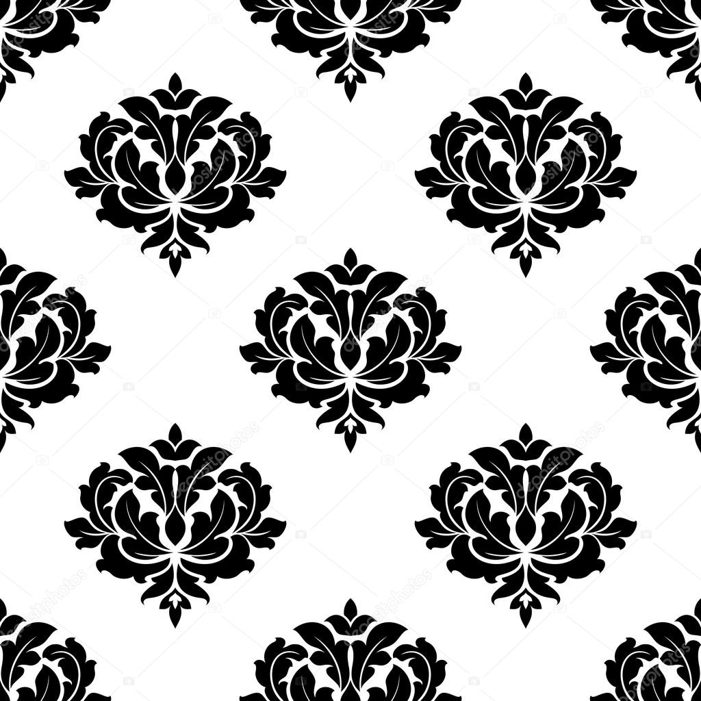 Seamless baroque style black floral pattern