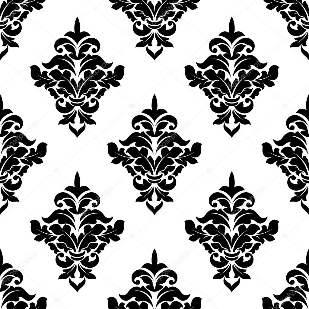 Black and white victorian floral seamless pattern