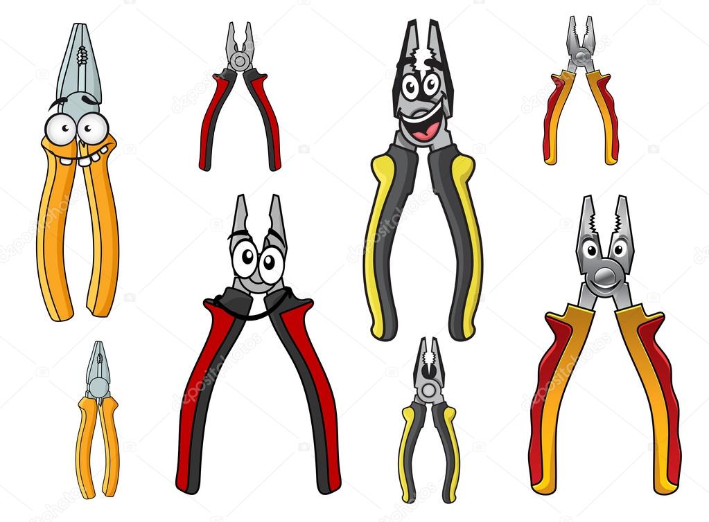 Cartooned funny pliers with colorful handles