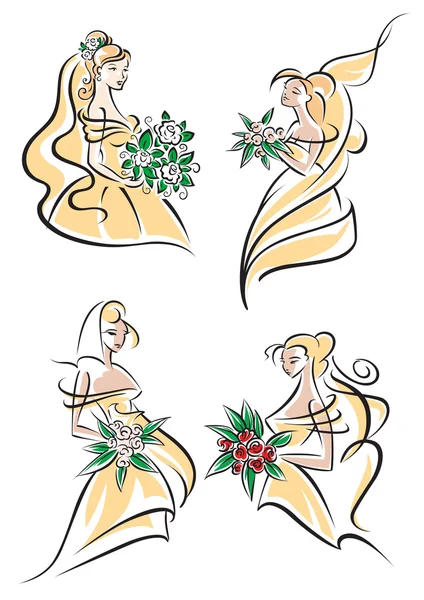 Rubia novias con flores — Vector de stock