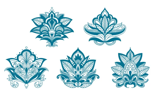 Fleurs bleu paisley bordées — Image vectorielle