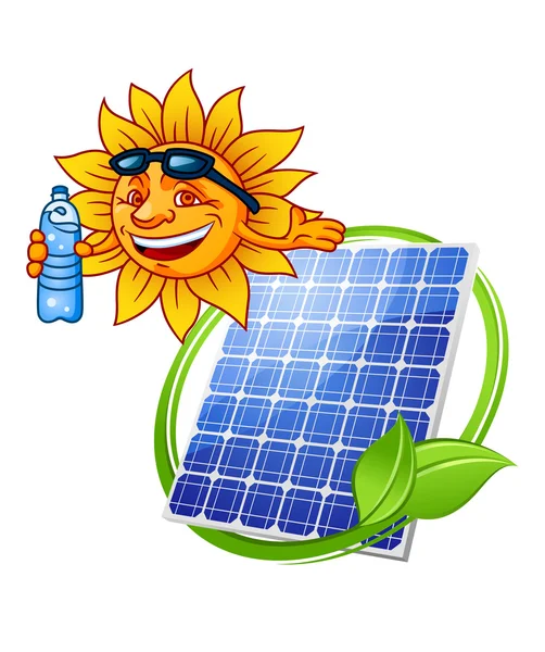 Cartoon solar panel with sun — Stock Vector