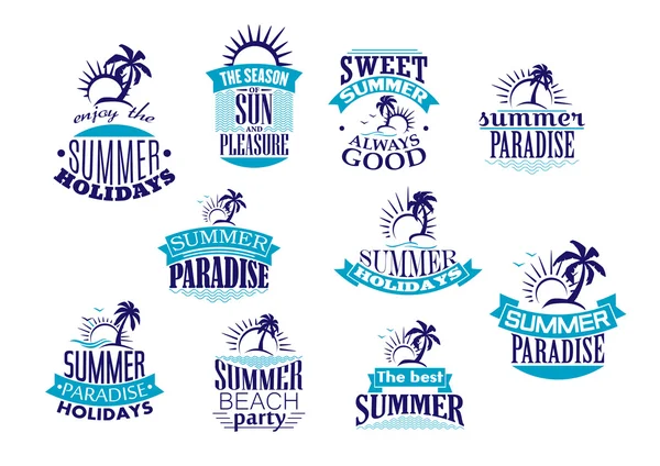 Vacaciones de verano símbolos retro y logotipo — Vector de stock