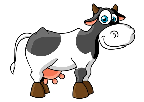 Caricatura sonriente personaje de vaca manchada — Vector de stock