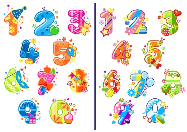 Cartoon childish numbers and digits — Stock Vector