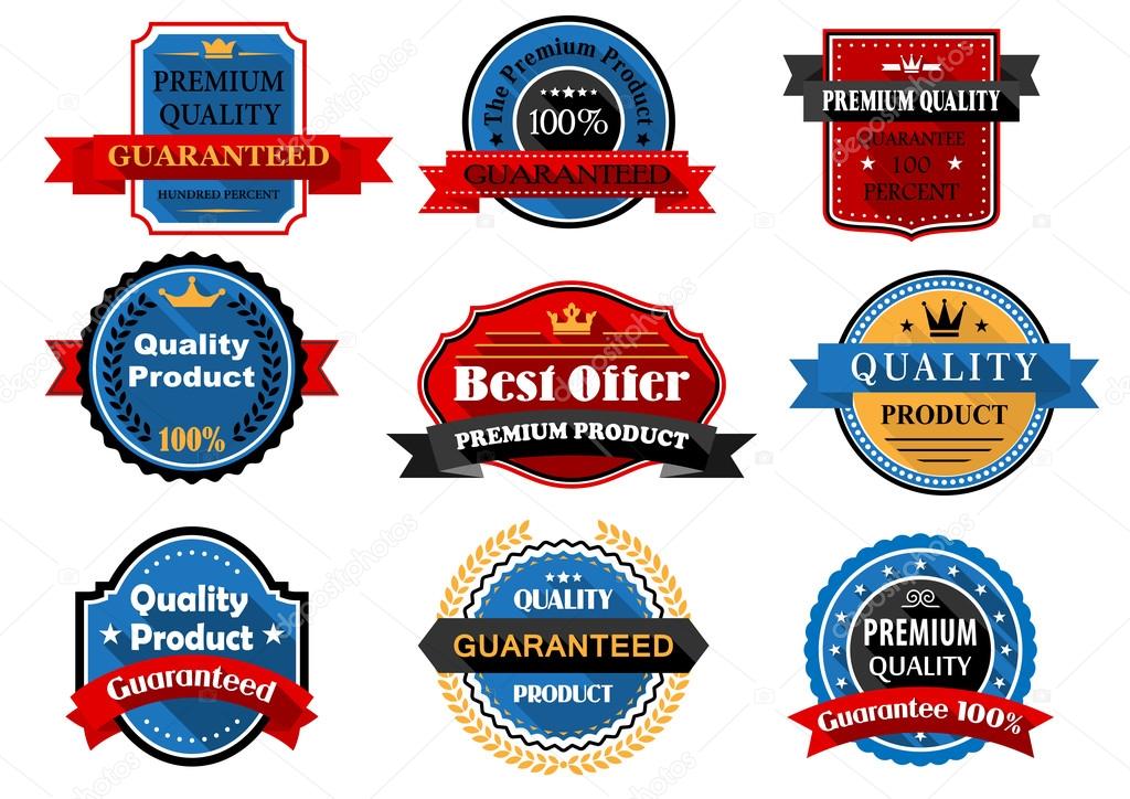 Quality and guarantee flat labels with heraldic elements