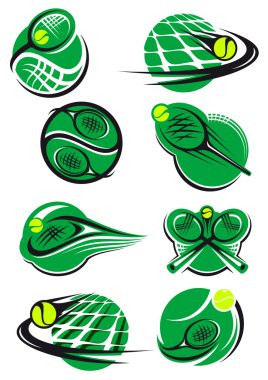 Tenis simgeler ve raketleri topları, net ile symols