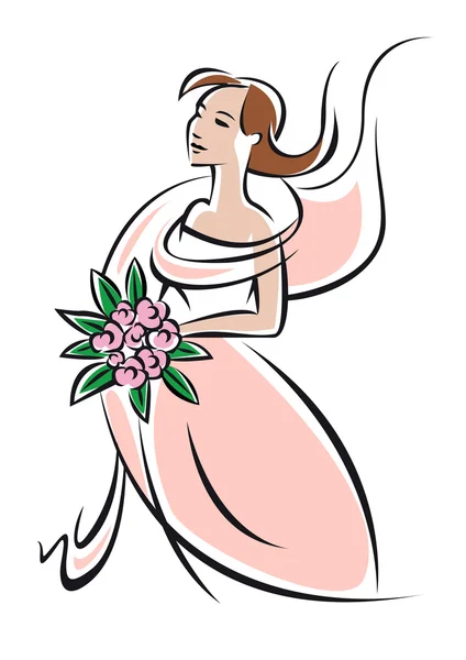 Pretty feminine bride or bridesmaid in pink dress — Stock Vector