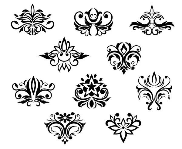 Набор черно-белых цветочных элементов — стоковый вектор